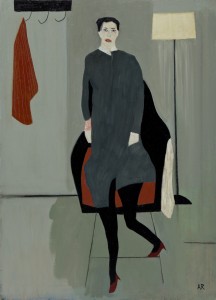 Figure, Lamp and Red Cloth (2015), Oil on Wood, 61 x 49.5cm