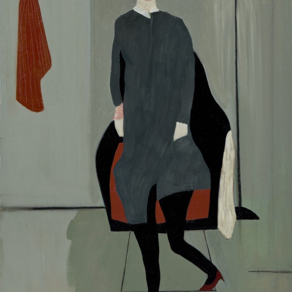 Figure, Lamp and Red Cloth (2015), Oil on Wood, 61 x 49.5cm