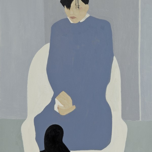 Seated Figure White Chair (2015), Oil on Wood, 79 x 54.6cm