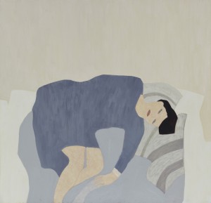 Striped Pillows (2015), Oil on Wood, 61 x 62.3cm