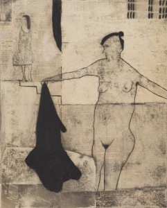 The Bather (2014), Paper and Graphite on Wood, 51 x 42cm