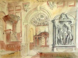 Interior of St Peters Gayhurst, Buck (1940), Watercolour, 38 x 53.5cm