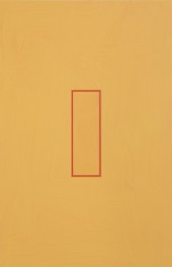 Deep Orange and Pyrrole Red Volts (2014), Acrylic on Aluminium, 70 x 45cm