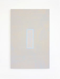 Light Cyan and Pale Brilliant Blue Volts (2014), Acrylic on Aluminium, 35 x 53cm