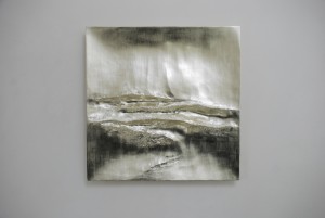 Atlantic II (2014), 12ct White Gold on Carved Wood, 85 x 85cm (33.5 x 33.5 inches)