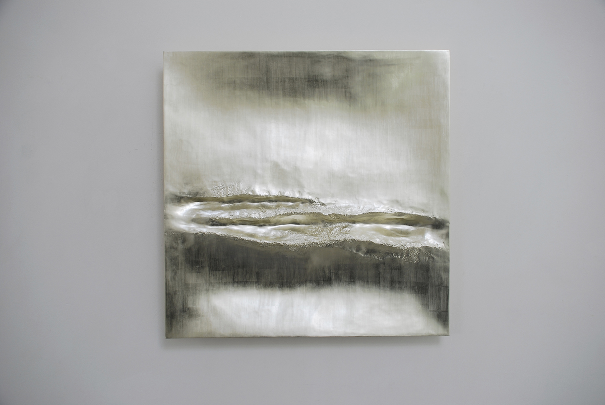 Atlantic III (2014), 12ct White Gold on Carved Wood, 85 x 85cm