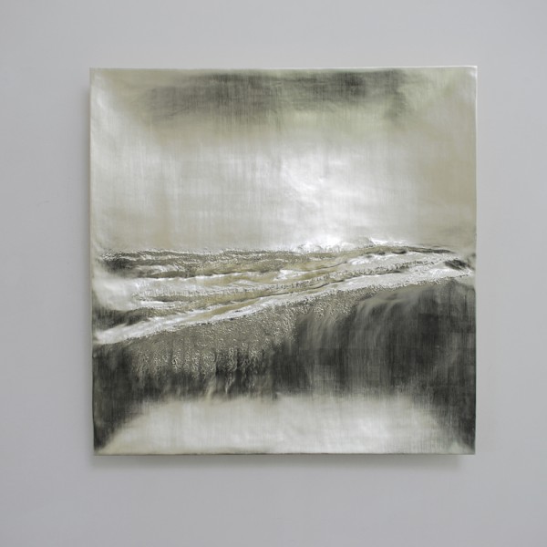 Atlantic IV (2014), 12ct White Gold on Carved Wood, 85 x 85cm