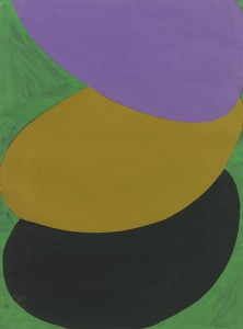 Suspended Purple, Ochre, Green and Black, Acrylic and Gouache, 76 x 56cm
