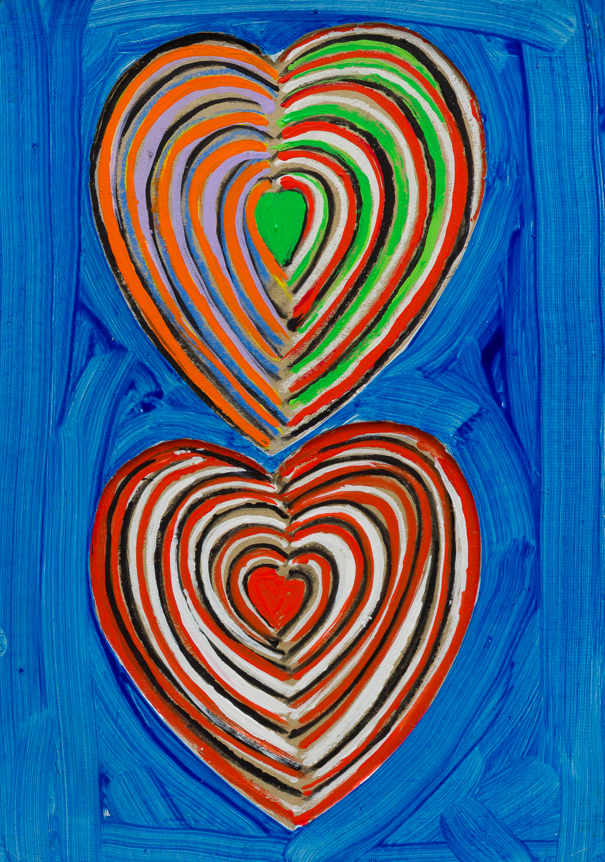 Two Hearts (c.1990), Acrylic and Collage on Board, 36 x 25.5cm