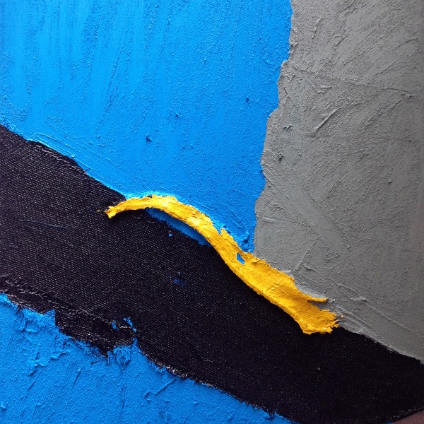 Blue Million Miles (2014), Acrylic and Pumice on Sailcloth, Hessian, Table Mats and Canvas, 39 x 28 inches