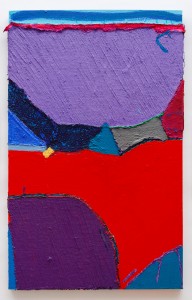 Clear Spot (2012), Acrylic and Pumice on Sacking, Sailcloth, Fruit Netting and Canvas, 48 x 30 inches