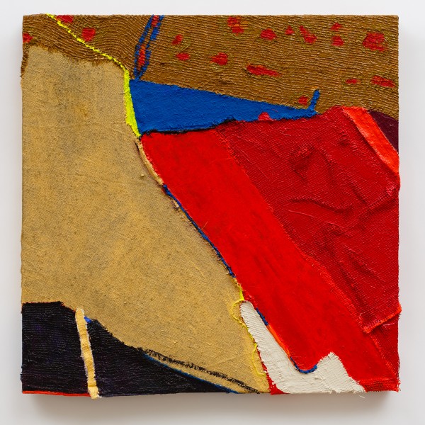 Doc at the Radar Station (2012), Acrylic on Onion Sacking, Hessian Scrim, Sacking, Cloth, Boot Lace and Canvas, 30 x 30 inches
