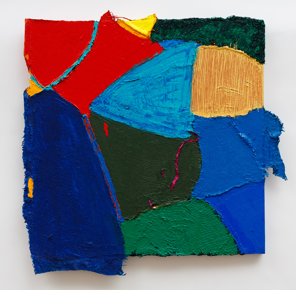 Mirror Man (2011), Acrylic and Pumice on Hessian Scrim, Sacking, Cloth, Vegetable Netting and Canvas, 30 x 30 inches