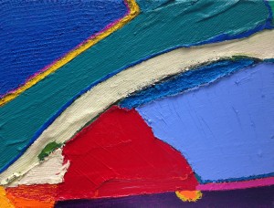 Resound (2011), Acrylic and Pumice on Scaffold Netting, Hessian Scrim, Sacking and Canvas, 18 x 24 inches
