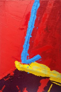 The Sound of Red (2014), Acrylic and Pumice on Sacking, Sail Cloth, Hessian Scrim and Canvas, 35.5 x 23.5 inches
