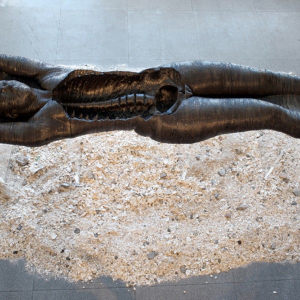 Dugout (2013), Ink Stained and Charred Laser-cut MDF, Edition of 3, 44 x 222cm