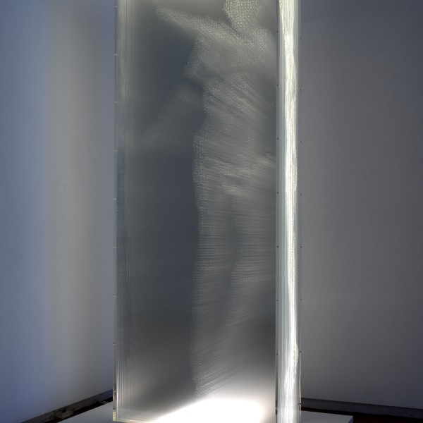Ötzi: Frozen, Scanned & Plotted (2006), Acrylic and Light, Edition of 6, 165 x 63.5 x 25cm (Plinth 20x100x65cm)