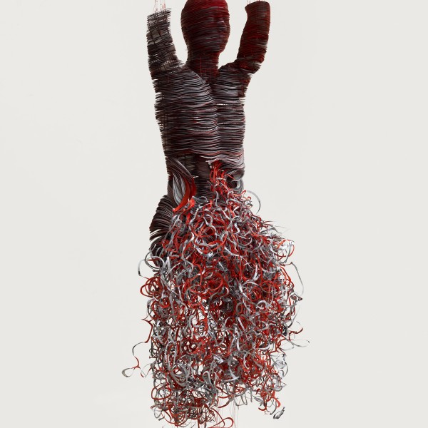Protest (2010), Laser Prints on Card, Red Ink, Bonded Nylon and Seed Beads, Edition of 3, H180 x W60 x D60cm