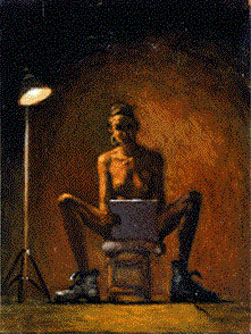 Self Portrait with Boots (1994), Oil on Board, 9.5 x 7.25 inches