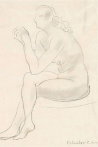 Nude Threading a Needle (1947), Pencil, 34.7 x 24.8cm
