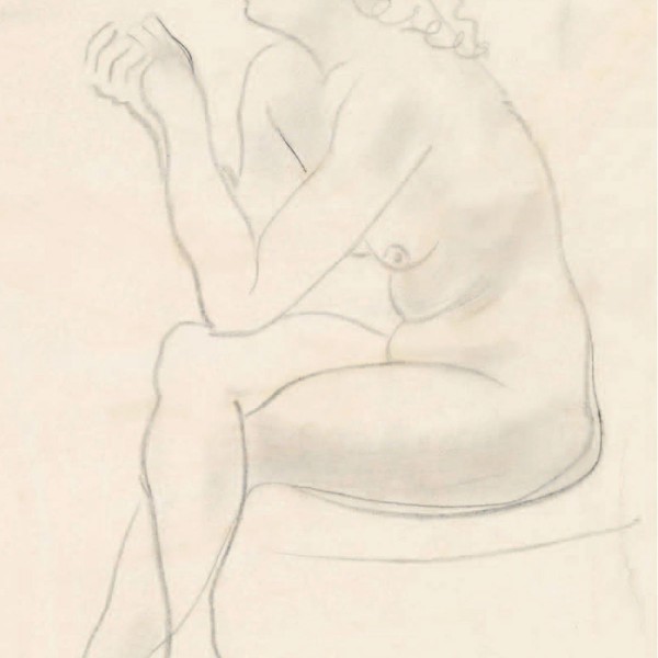 Nude Threading a Needle (1947), Pencil, 34.7 x 24.8cm
